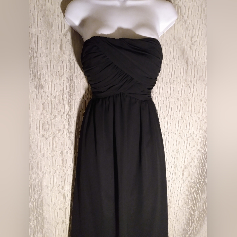 White House Black Market Black Sheer Chiffon Strapless midi dress Sz 0 Flawless